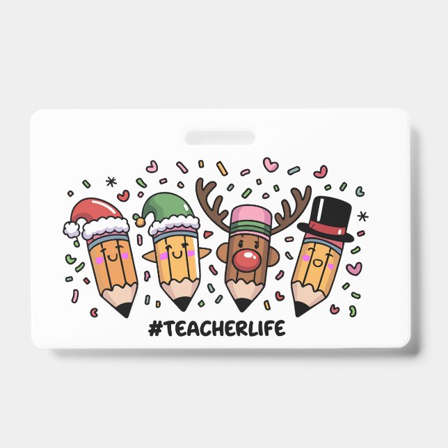 Crachá Lápis de Natal para Professores Vida de Professor  (Frente)