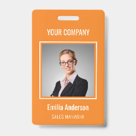 Crachá laranja personalizado de nome e foto do fun