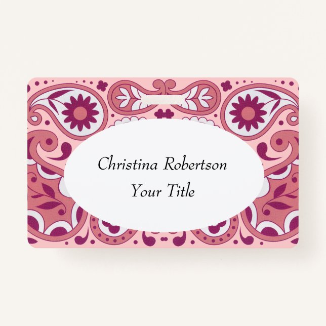 Crachá Largura de lágrimas de Design da Paisley, rosa-cla (Frente)