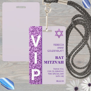 Crachá Lembrancinha Única VIP de Bat Mitzvah Roxo Glamuro