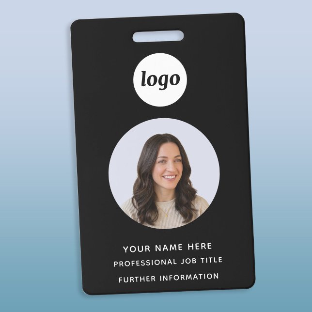Crachá Limpo Profissional Preto Nome (Simple logo custom text business photo ID name badge)