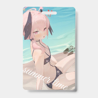 Crachá Linda garota de anime curtindo o verão na praia