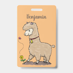Crachá Lindo alpaca feliz com desenho de borboleta