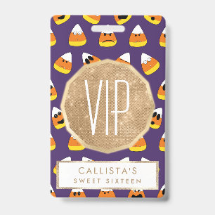Crachá Lindo Milho Doce de Halloween Emoji Laranja Roxo