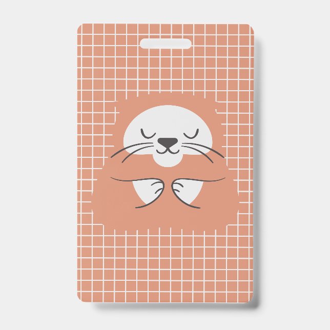 Crachá Linha de grade personalizada marrom gato fofo (Frente)