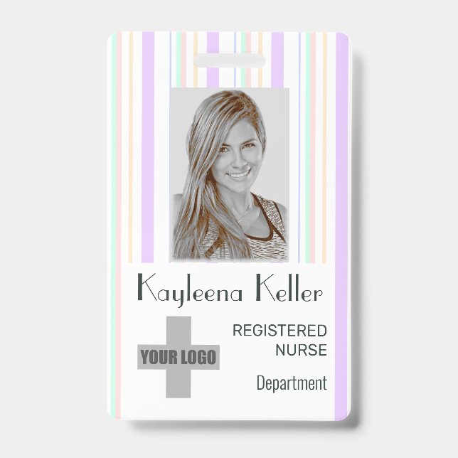 Crachá Linhas de faixas simples de pastel Código de ID de (Frente)