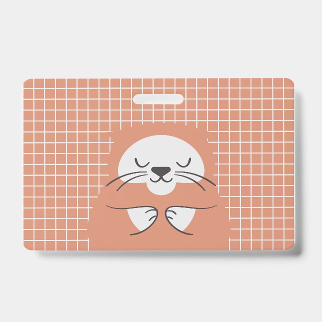 Crachá Linhas de grade personalizadas gato marrom fofo (Frente)