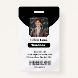 Crachá Linhas e classe limpas: ID de professor preto mini