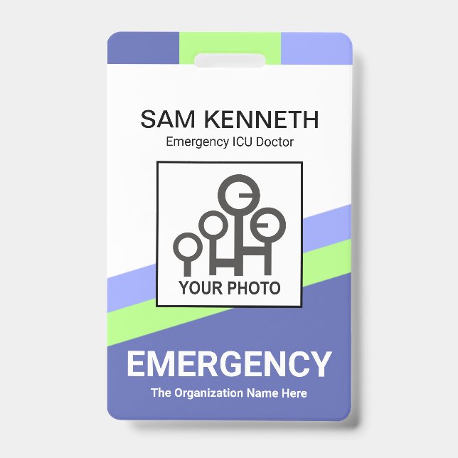 Crachá Linhas Inclinadas Verdes Azuis Médicas (Frente)
