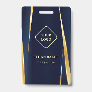 Crachá Listras Douradas Elegantes Fundo Azul