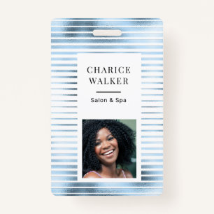 Crachá listras metálicas nome da foto do salão azul