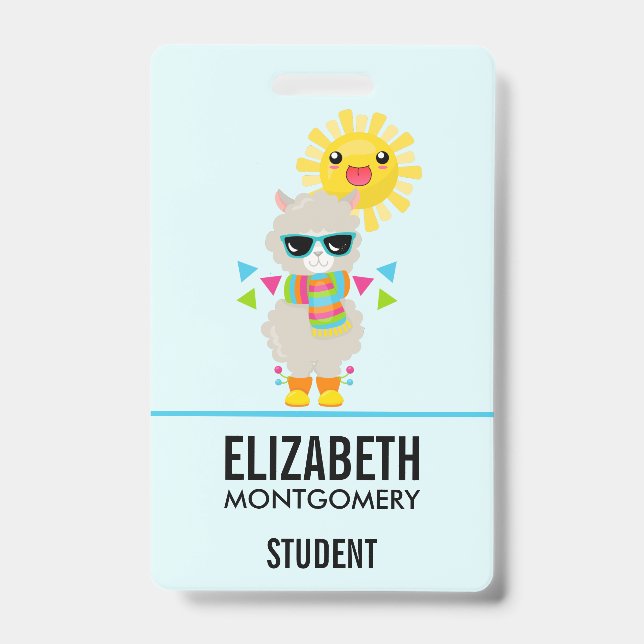 Crachá Llama Legal e Sol Kawaii Sorridente (Frente)