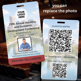 Crachá Localização Fotos Substituíveis QR Logo Conferênci