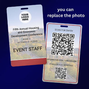 Crachá Localização Logotipo de Foto Substituível QR Confe
