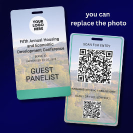 Crachá Location Replaceable Photo QR Logo Conference 