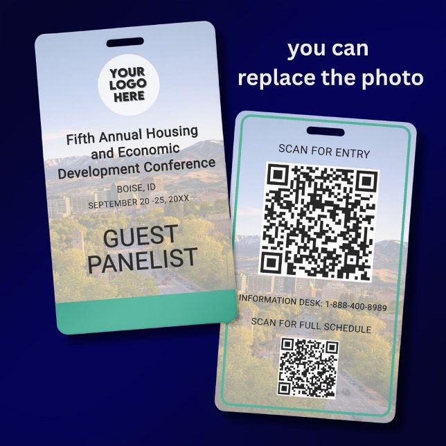 Crachá Location Replaceable Photo QR Logo Conference  (Criador carregado)