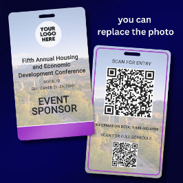 Crachá Location Replaceable Photo QR Logo Conference 