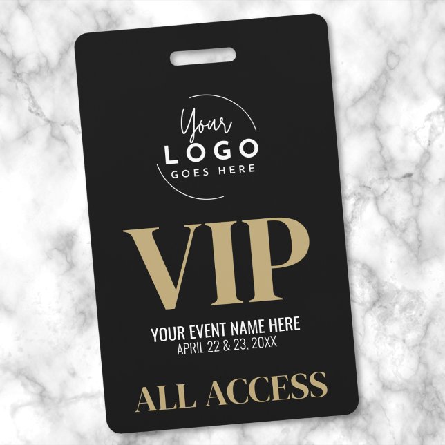 Crachá Logo Elegante Preto Dourado Evento VIP (VIP Your Logo Black Gold Event Badge)