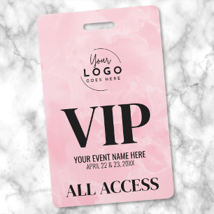 Crachá Logo Evento VIP Pink All Access Pass