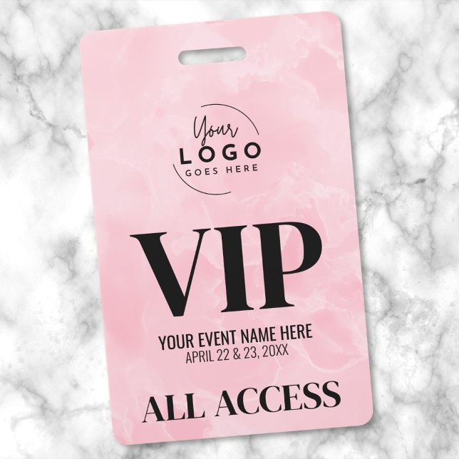 Crachá Logo Rosa Passagem Vip Evento Acesso Total (Girly Pink Event Your Logo All Access VIP Badge)