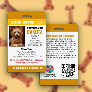 Crachá Logotipo Amarelo de Cão de Suporte ao Autismo QR F