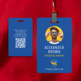 Crachá Logotipo azul do formador Foto QR Código do funcio