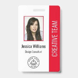 Crachá Logotipo Básico da Empresa Foto Vermelha ID do Fun