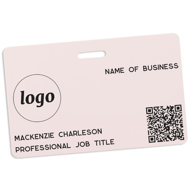 Crachá Logotipo Código QR Nome Empresarial Profissional R (Simple logo QR code with custom text business promotional branding name tag)