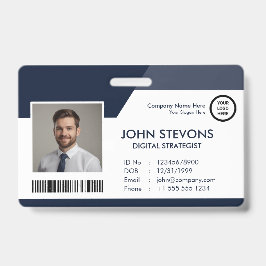 Crachá Logotipo comercial Nome do funcionário Marinho Cód