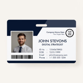 Crachá Logotipo comercial Nome do funcionário Marinho Cód