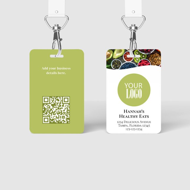 Crachá Logotipo comercial simples Foto QR Code Verde (Simple photo badges with a full bleed photo template. )