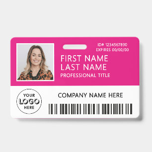 Crachá Logotipo Corporativo Foto ID Código de Barras Rosa