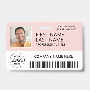 Crachá Logotipo Corporativo Foto ID Código de Barras Rosa