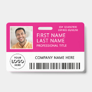 Crachá Logotipo Corporativo Foto ID Código de Barras Rosa