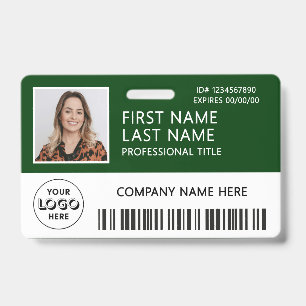 Crachá Logotipo Corporativo Foto ID Código de Barras Verd
