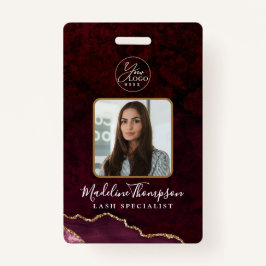 Crachá Logotipo da empresa Burgundy Agate Marble ID da em