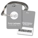 Crachá Logotipo da empresa com o código do Bar do primeir<br><div class="desc">Você pode alterar a cor de fundo. Um design básico de negócios que destaca os logotipos de seu escritório e o nome do funcionário.</div>