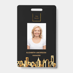 Crachá Logotipo da foto dourado negro cidade de horizonte