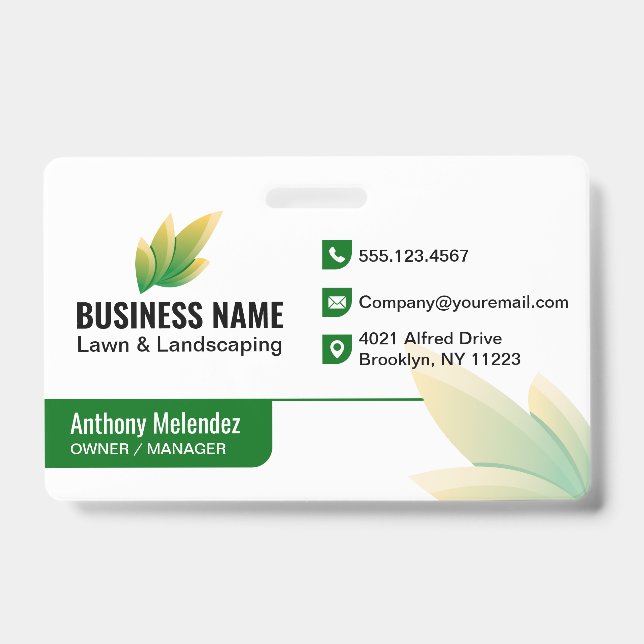 Crachá Logotipo da Modern Green Leaf Landscaping (Frente)