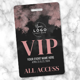 Crachá Logotipo de Acesso Total Rosa Dourado Preto Evento