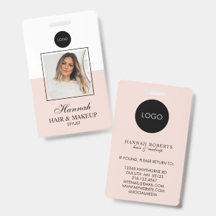 Crachá Logotipo de Cabelo e Maquiagem em Script Rosa Cora