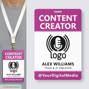 Crachá Logotipo de criador de conteúdo de mídia ID rosa d