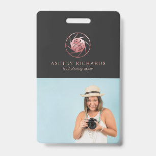 Crachá Logotipo de fotógrafo Dourado rosa Nome de etiqu