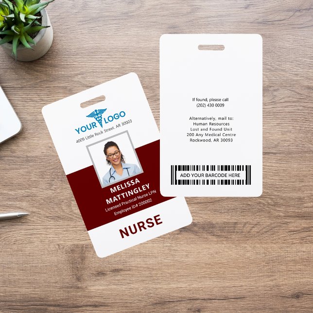 Crachá Logotipo de funcionário do hospital personalizado  (Personalized Hospital Employee Logo and Photo ID Badge)