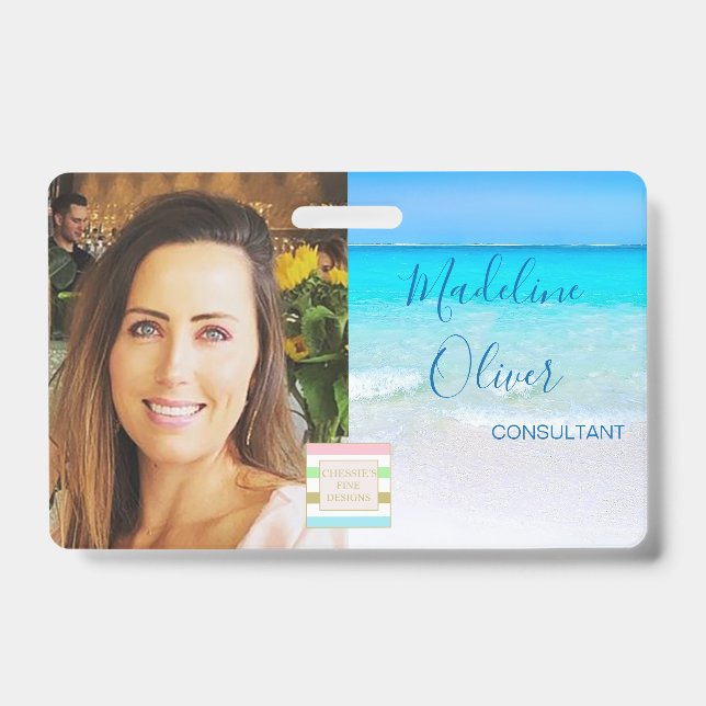 Crachá Logotipo de ID de foto Praia Oceano Mar  (Frente)