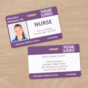 Crachá Logotipo de ID de Funcionário Médico Roxo com Foto