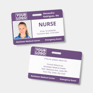 Crachá Logotipo de ID Médico Roxo de Foto de Funcionário 