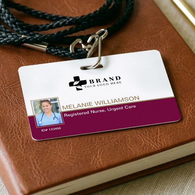 Crachá Logotipo de Identificação Fotográfica para Equipe  (Minimal Healthcare Medical Staff Photo ID Logo Badge)