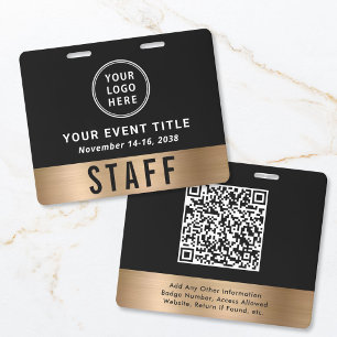 Crachá Logotipo de Luxo Código QR Preto Dourado Passagem 