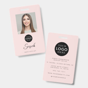 Crachá Logotipo de Negócios Preto Rosa para Cabelereiro F